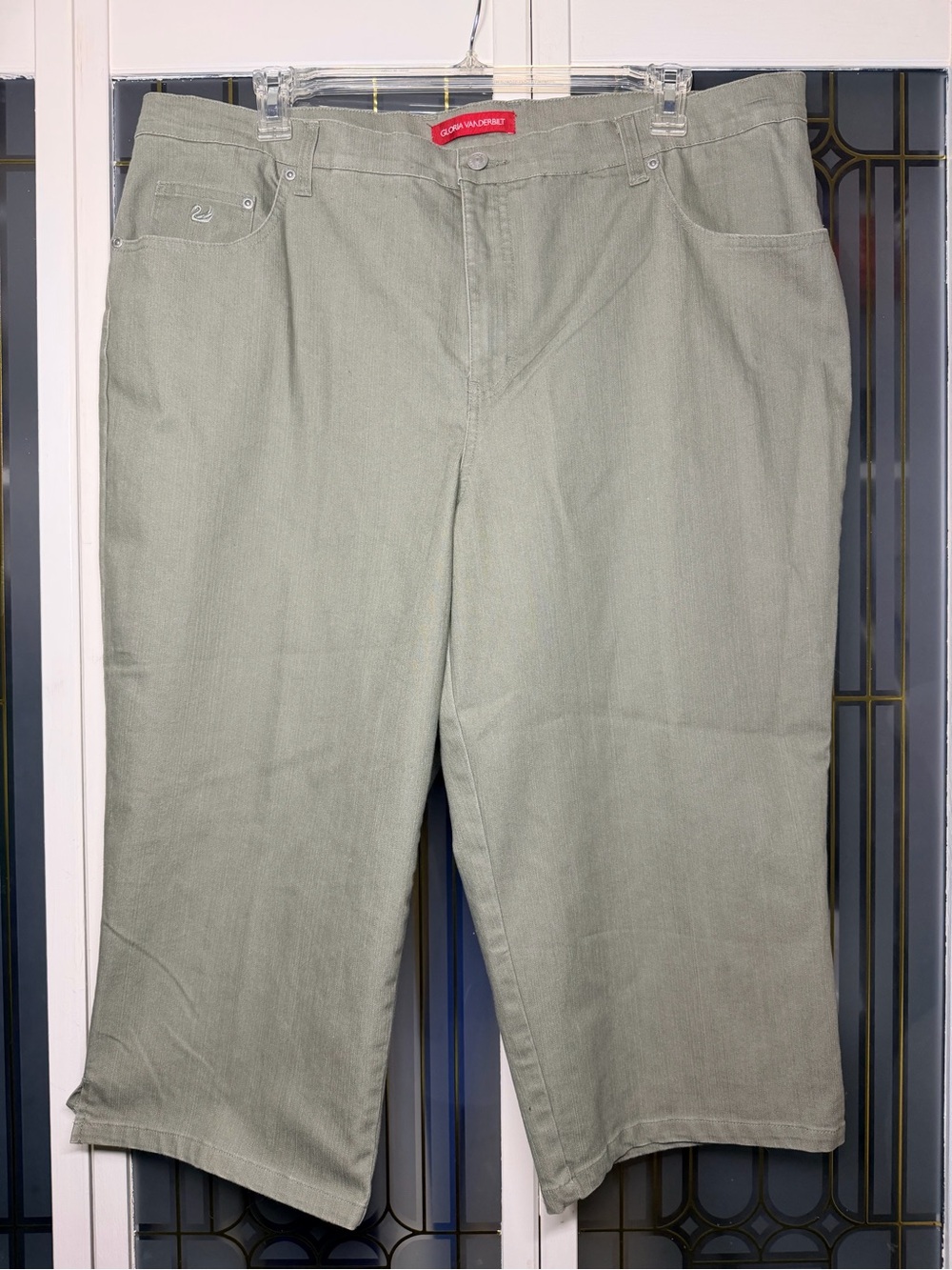 Gloria Vanderbilt 22W Sage Green Stretch Capri Cropped Pants Plus Sizes